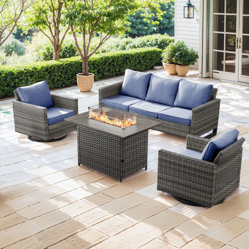 Outdoor Sofa Glider Chair & Fire Table Grey-Blue - Grey