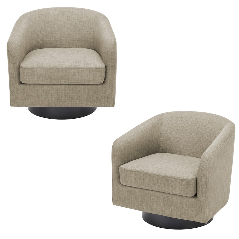 Modern 360° Swivel Barrel Accent Chairs by DREAMSIDEA - 2 SET - LIGHT BROWN LINEN