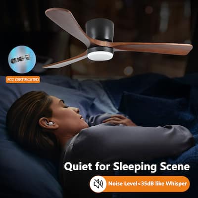 Solid Wood Low Profile Ceiling Fans with Lights and Remote, 42 inch Flush Mount Ceiling Fan Lights, 6 Speed Reversible DC Motor