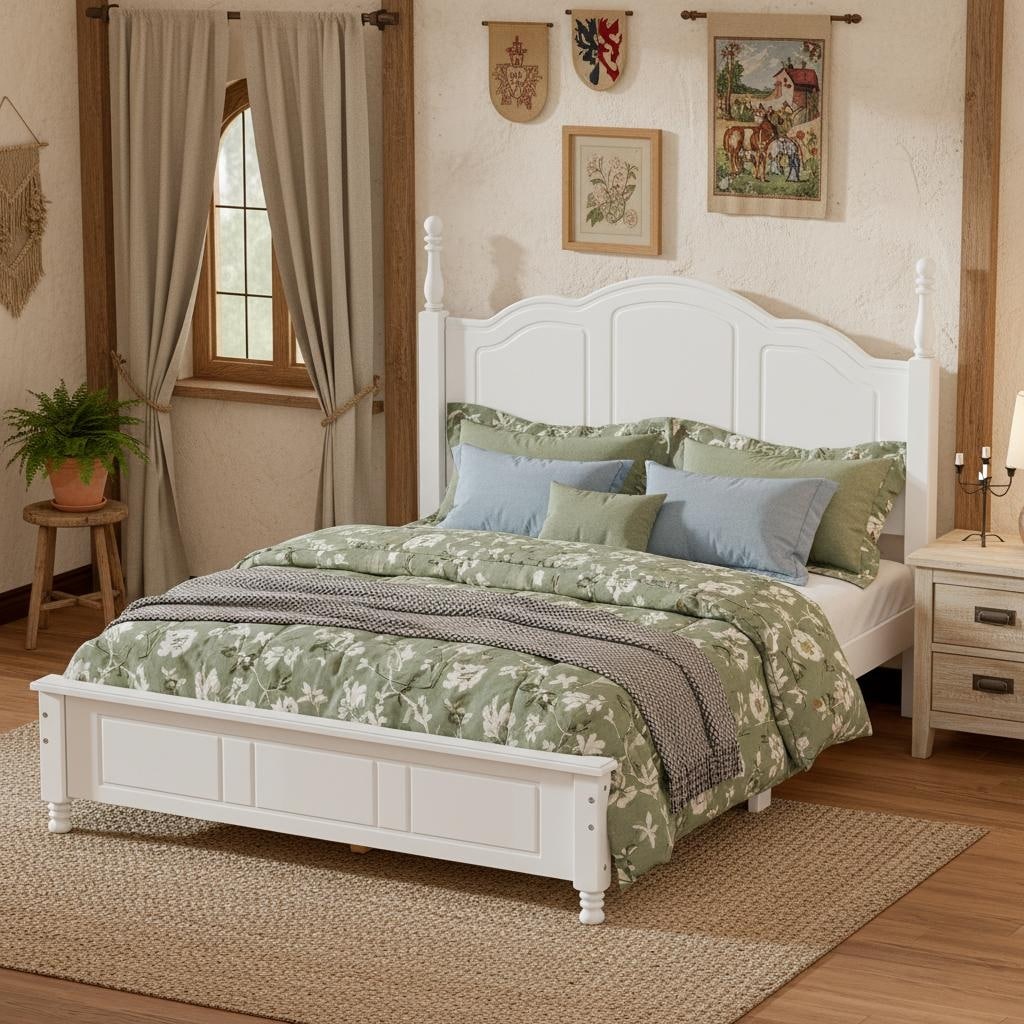 Retro Wood Platform Bed Frame with Wooden Slat Support by Harper&Bright Designs