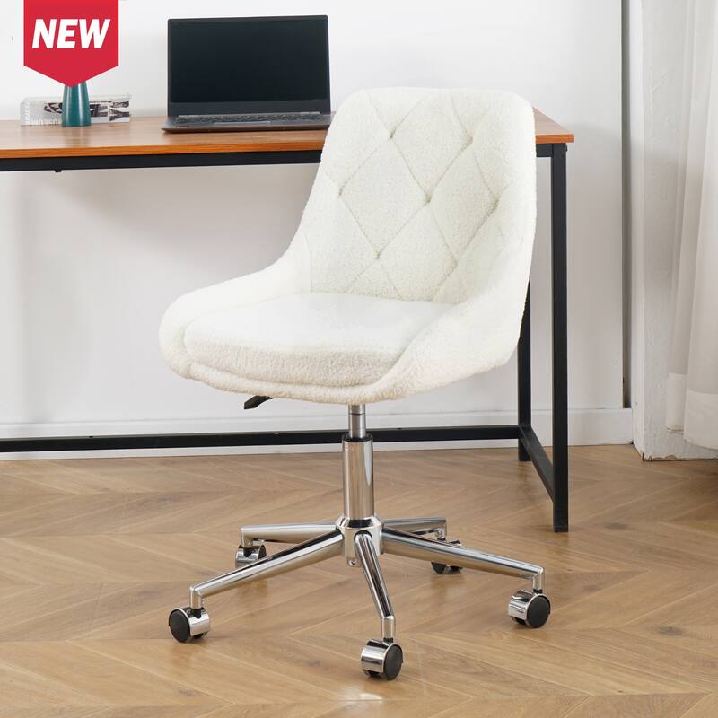 Modern teddy fleece fabric with legs dining chair, lift adjustment, free movement convenient, space saving. (set of 1) - Beige