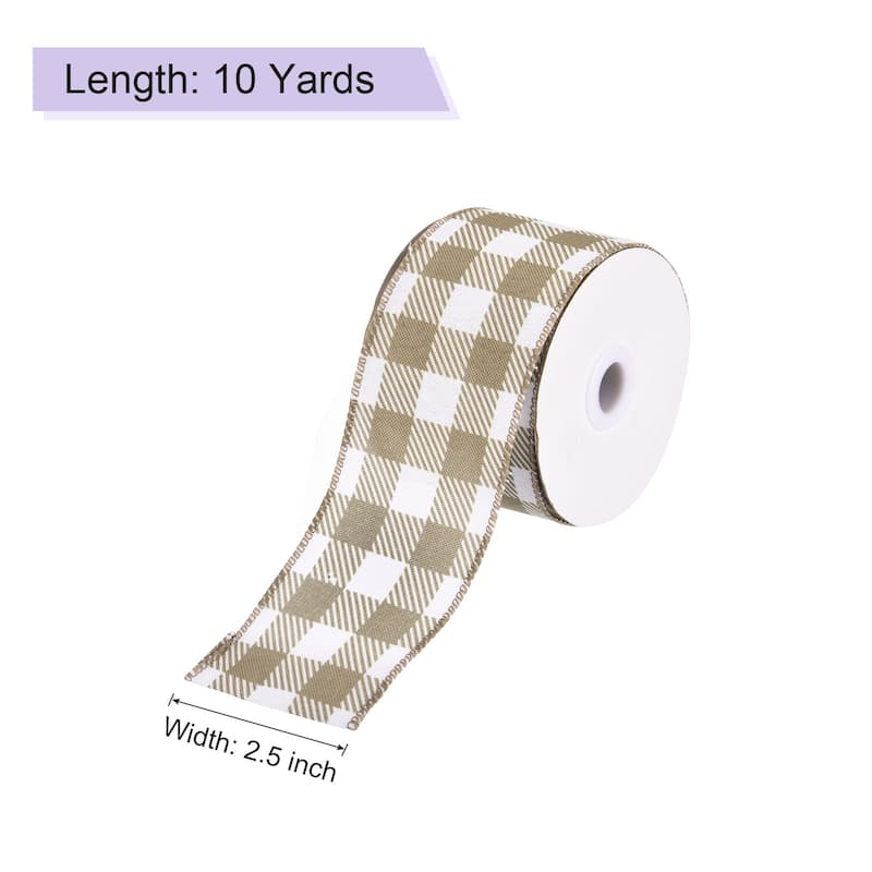 Plaid Check Ribbon, Wired Edge Gingham Ribbon for Gift Wrapping, Christmas Decoration - Brown - 2.5 Inch x 10 Yards