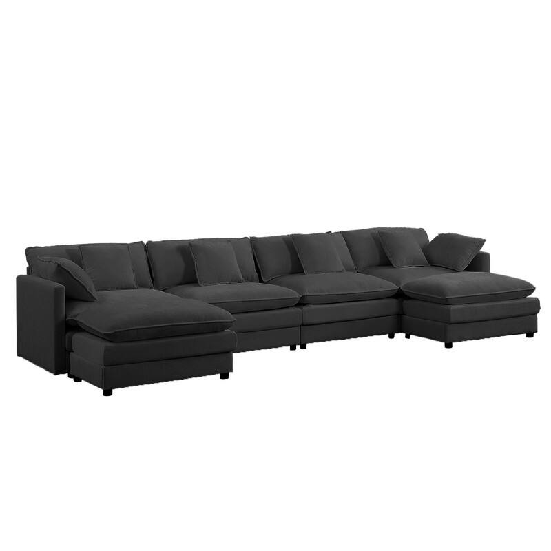 Mixoy 148''Oversized Modular Sectional Sofa, U-Shaped 6-Seater Chenille Upholstered Deep Seat Sofa with 2 Movable Ottomans - 4+2