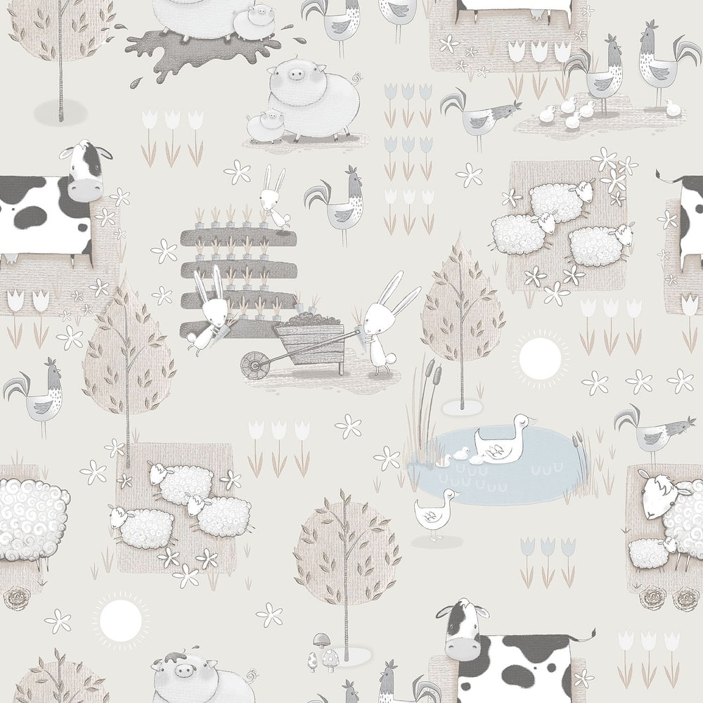 Galerie Wallcoverings Tiny Tots 2 Farmland Animals Non-woven Matte Wallpaper Roll