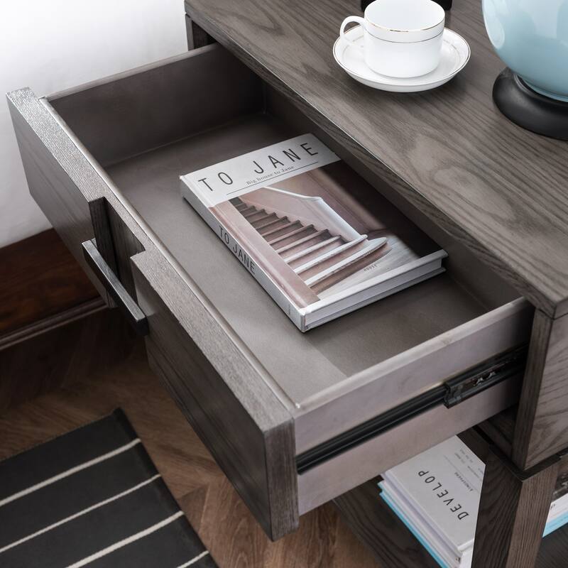 Contemporary Charging Oak Nightstand Side Table One Drawer