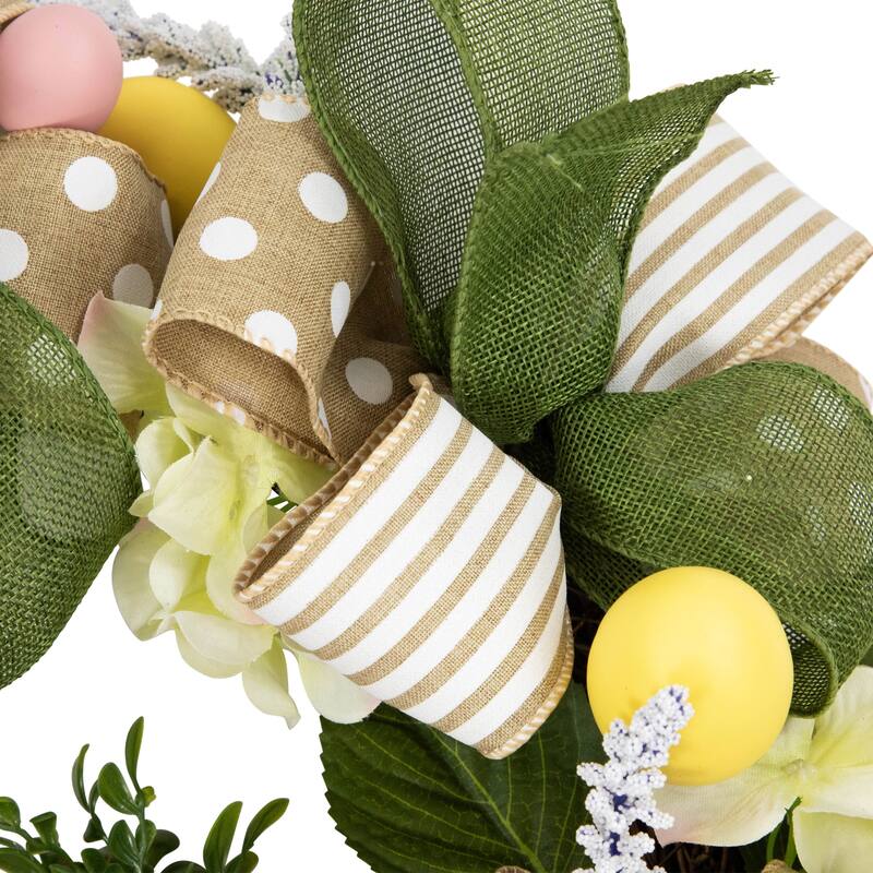 Bunny and Bows Floral Easter Wreath - 22" - Green and Beige - Unlit