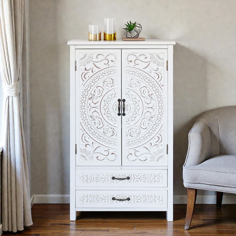 27'' White Tall Storage Cabinet with Doors and Drawers, Rustic Wood Accent Pantry Sideboard Tower for Home Organization