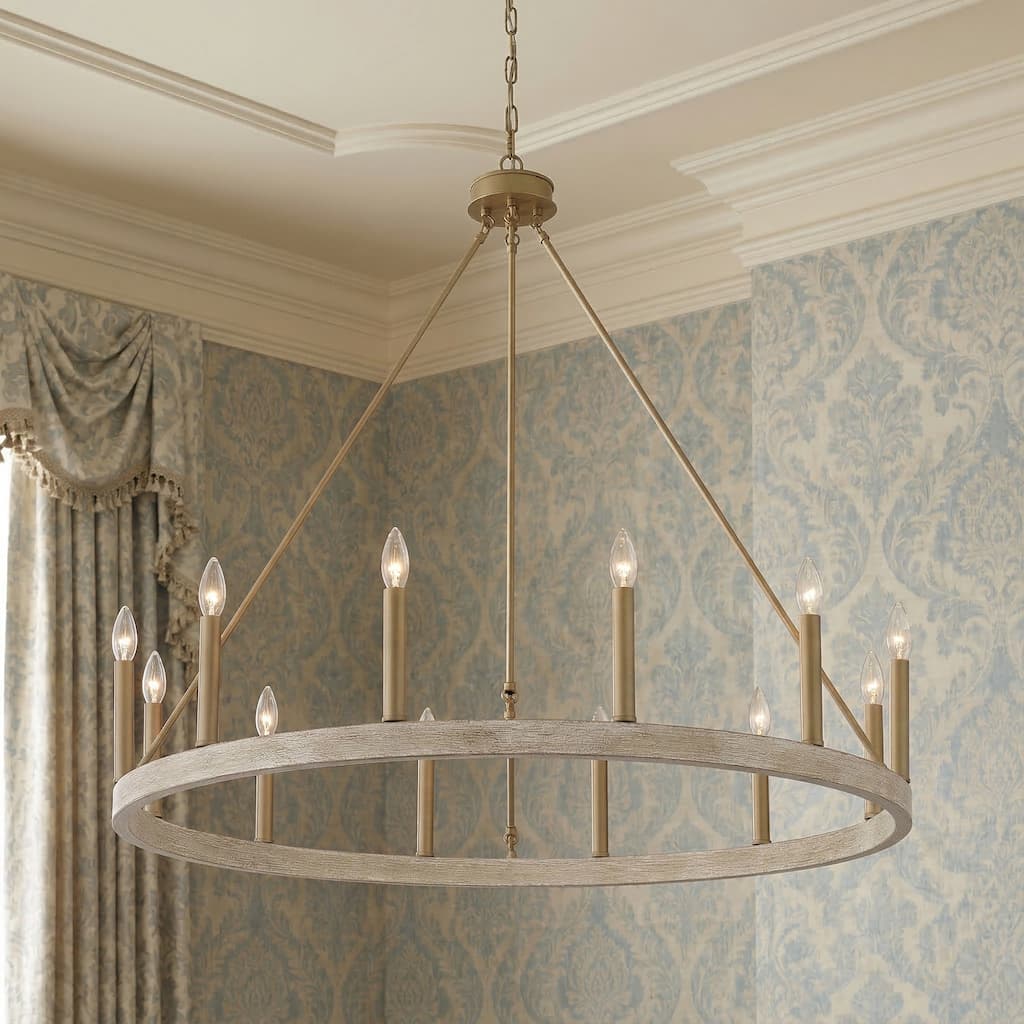 Mid-century Modern 12-light French Country Candle Wagon Wheel Chandelir - 40 inches