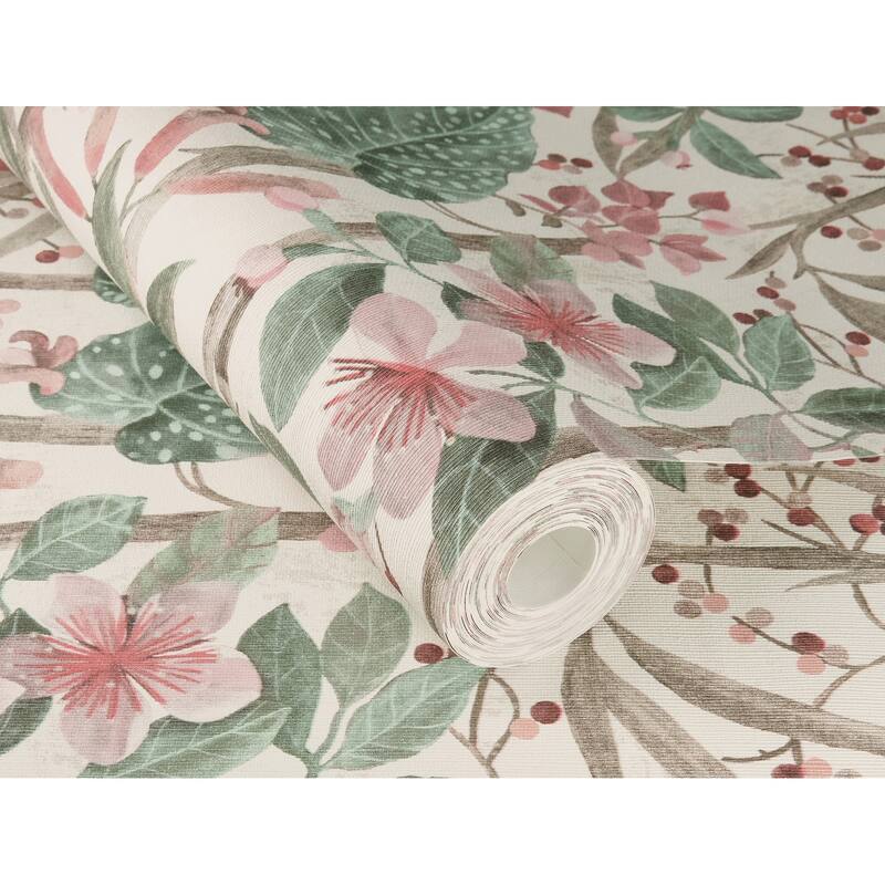 A-Street Prints Kalina Teal Floral Fruits Wallpaper