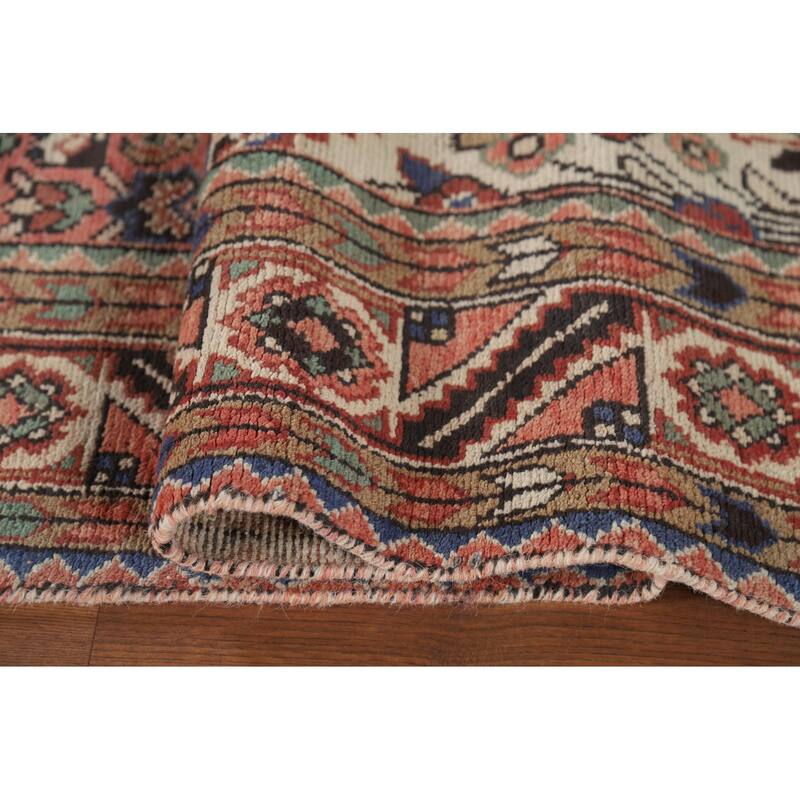 Geometric Pink Hamedan Vintage Persian Area Rug Handmade Wool Carpet - 7'5" x 10'4"