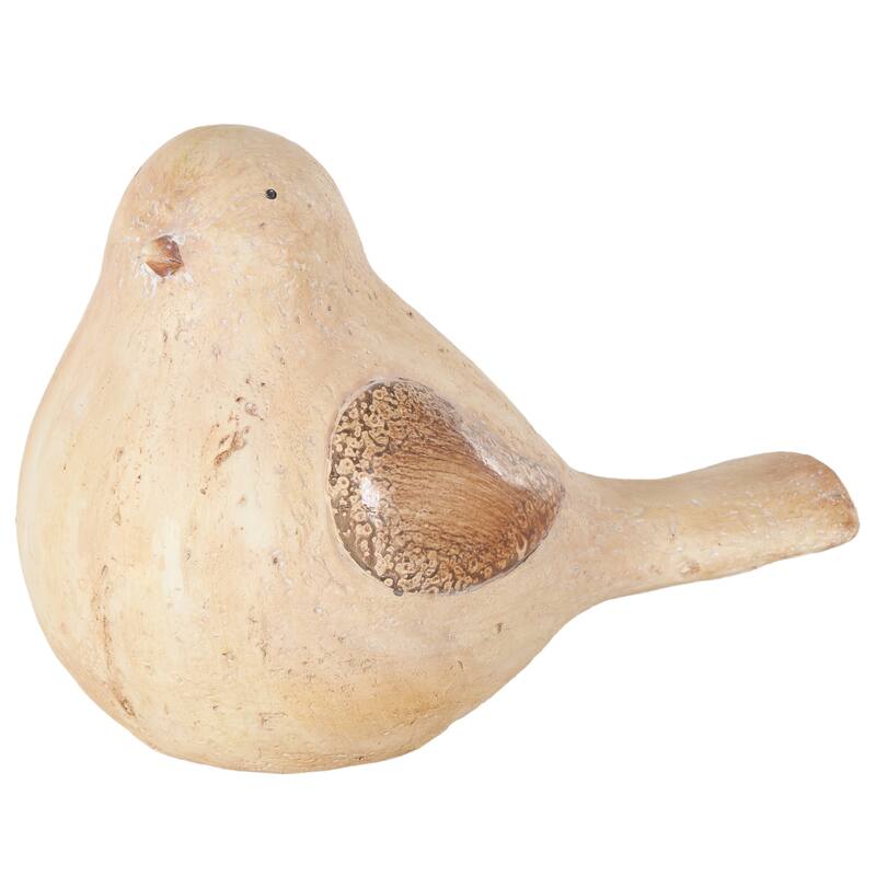 Cream Magnesium Oxide Sitting Bird Decorative Garden Sculpture with Brown Accents