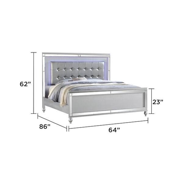 dimension image slide 23 of 24, Sterling 4PC/5PC Contemporary Bedroom Set with Mirror Accents and LED Enhancements