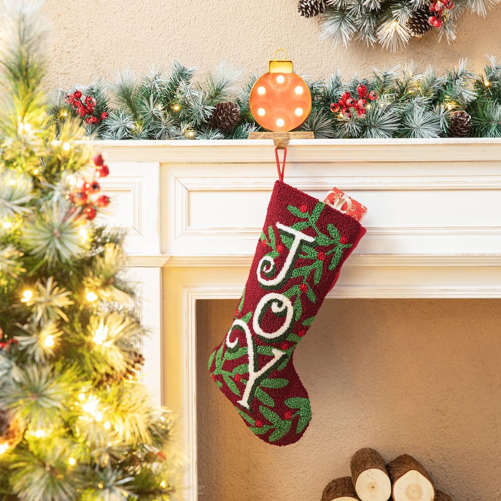 Glitzhome 20.00"L JOY Hooked Merry Christmas Stocking - 20"L