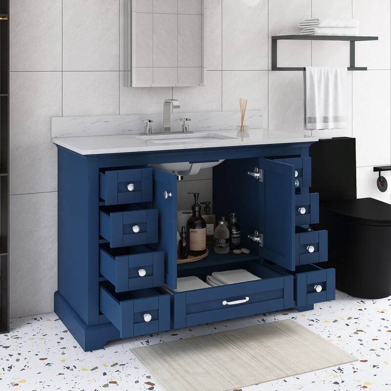 48 inch Plywood Single Sink Freestanding Bath Vanity with White Marble Top - 48" x 22"
