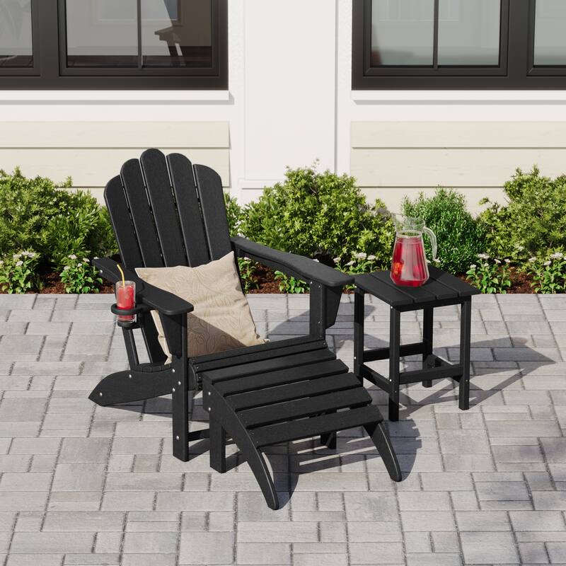 Aderson Outdoor Poly Adirondack Chair with Side Table and Ottoman