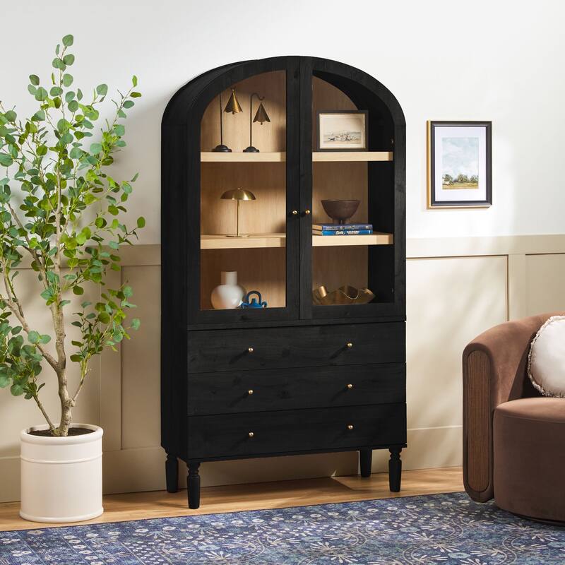 Walker Edison Modern Arched MDF Bookshelf Cabinet with Glass Doors