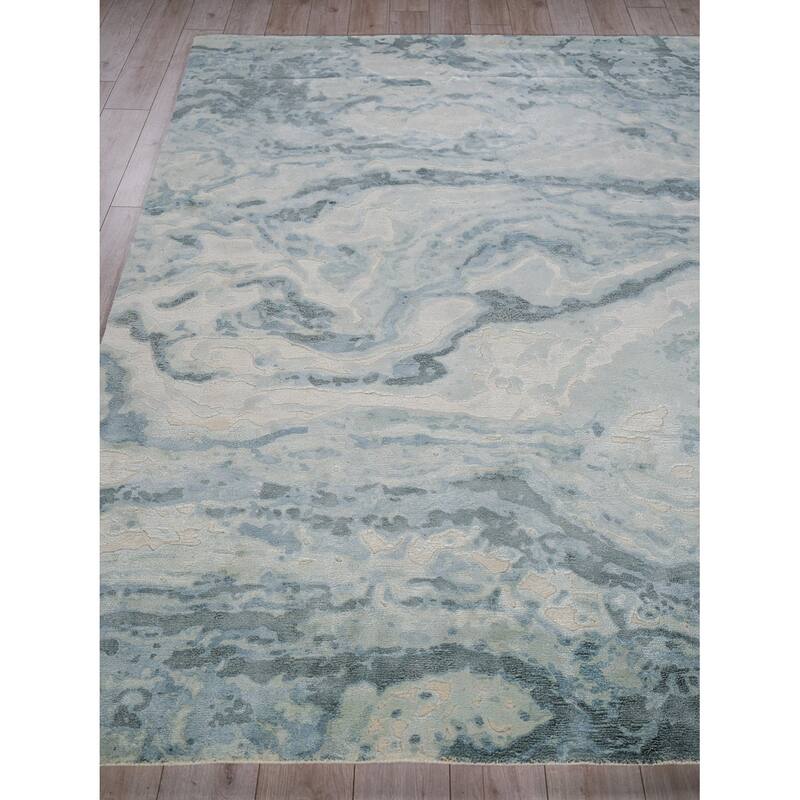 Saccara Blue Wool/Bamboo Silk handloomed Area Rug