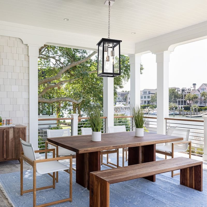 Black and Brushed Nickel Outdoor Pendant Light Fixture, Exterior Chandelier Hanging Lantern, Anti-Rust Waterproof