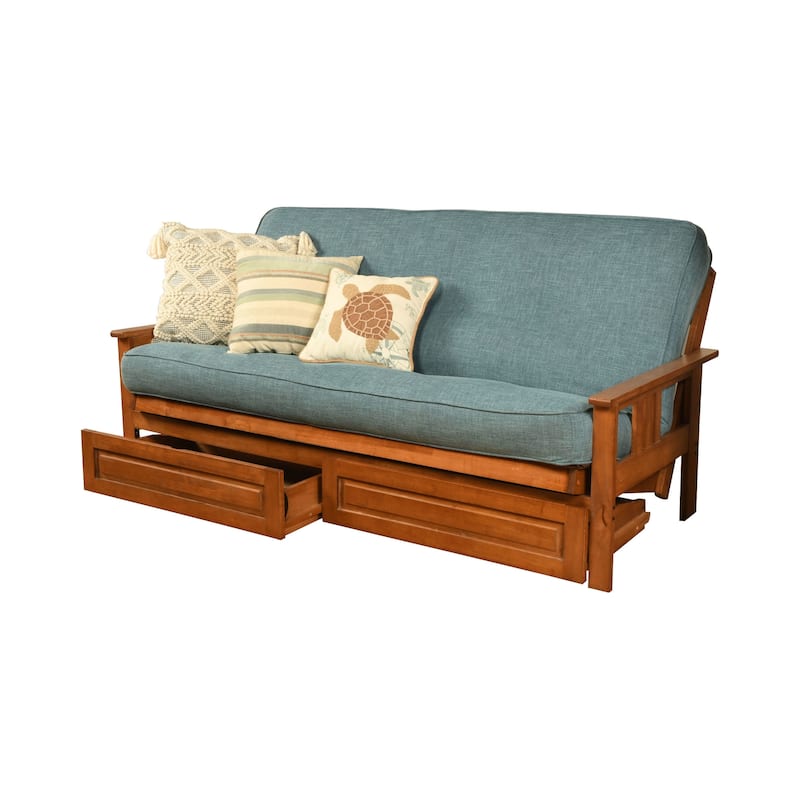 Somette Monterey Sofa in Barbados Finish with Storage and Removable Linen Mattress Cover - Linen Aqua