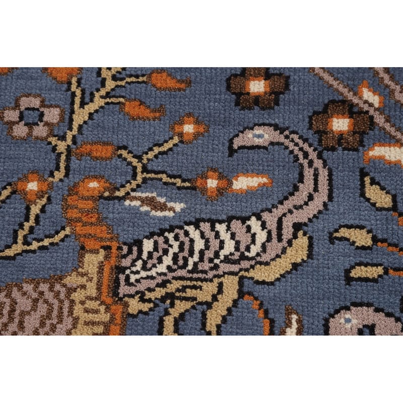 Animals Blue Ziegler Indian Runner Rug Hand-Knotted Wool Carpet - 2'6"x 7'10"