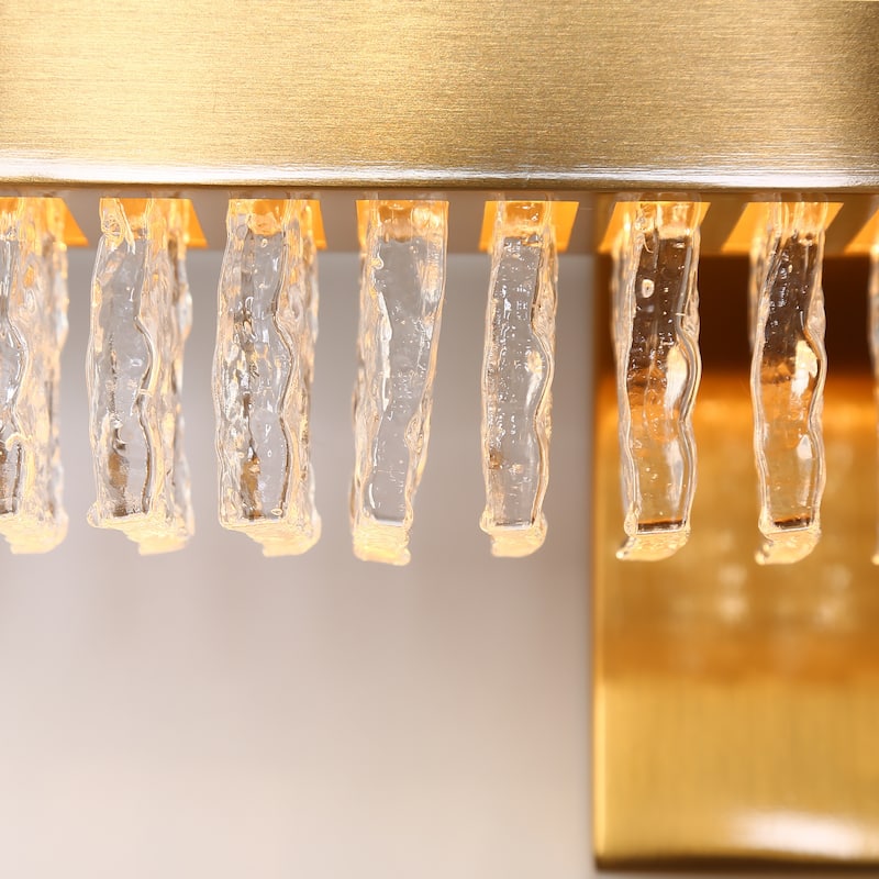 Modern Glam 1-Light LED Gold Bathroom Vanity Lights Textured Glass Wall Sconces - W 26" x H 4.9" x D 4.3"