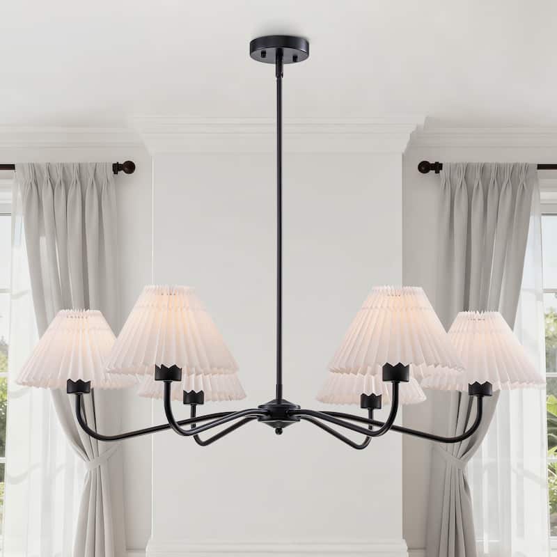 Starsky 6-Light Chandelier with Pleated Fabric Shades Handmade Black & Gold for Dining Room, Kitchen, Living Room and Foyer