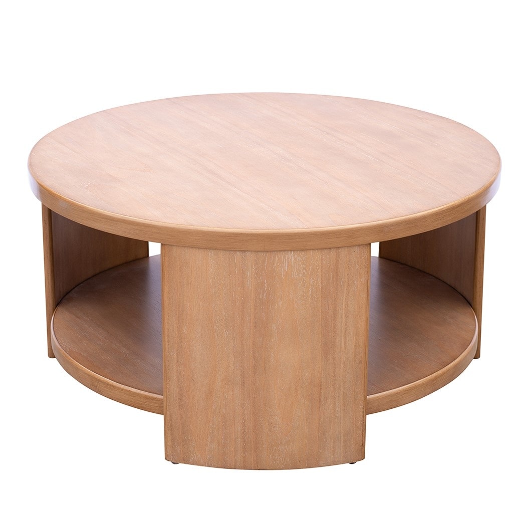 Round Mixed Material Coffee Table with Shelf
