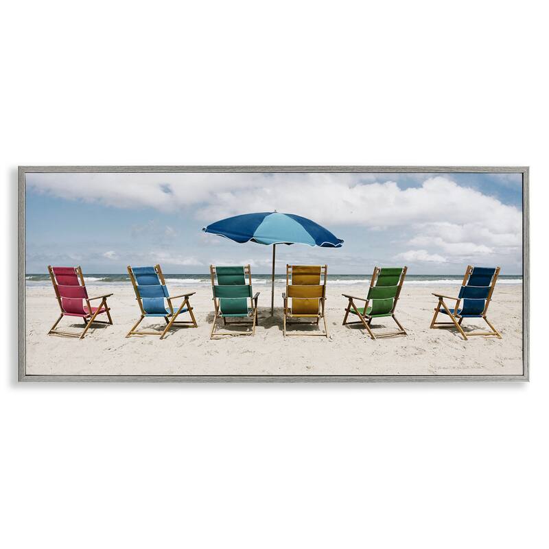 Stupell Colorful Beach Chairs Framed Giclee Art Design By Natalie Carpentieri - 30 x 13 - Grey