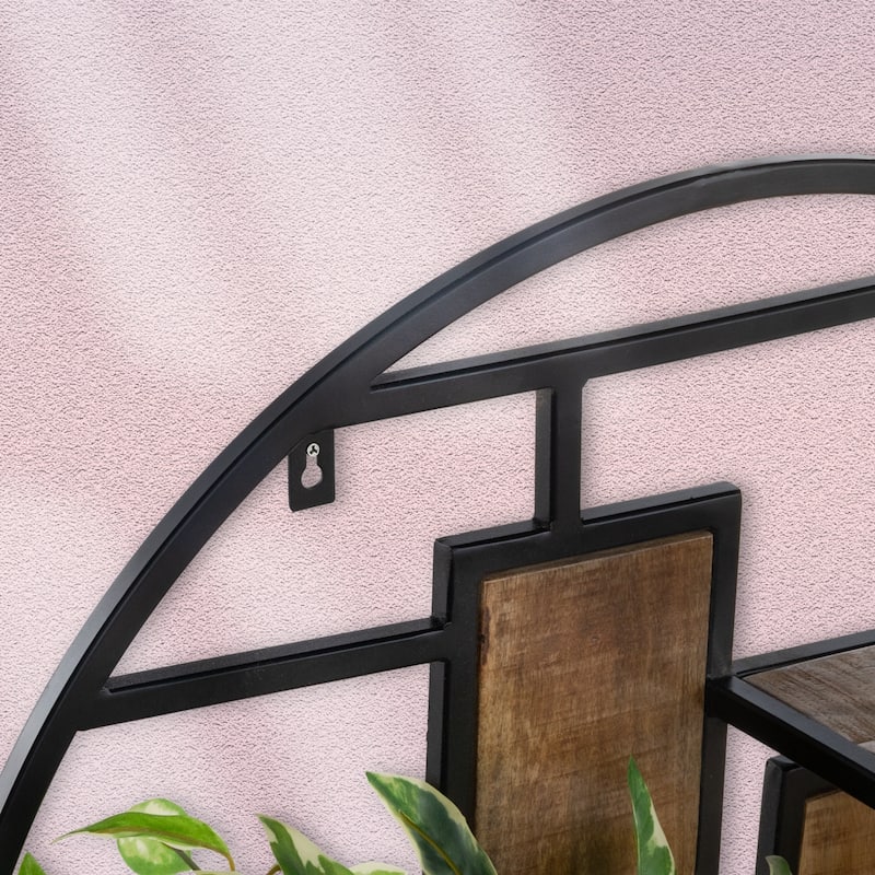 30" Round Floating Wall Shelf in Mango Wood and Metal Frame