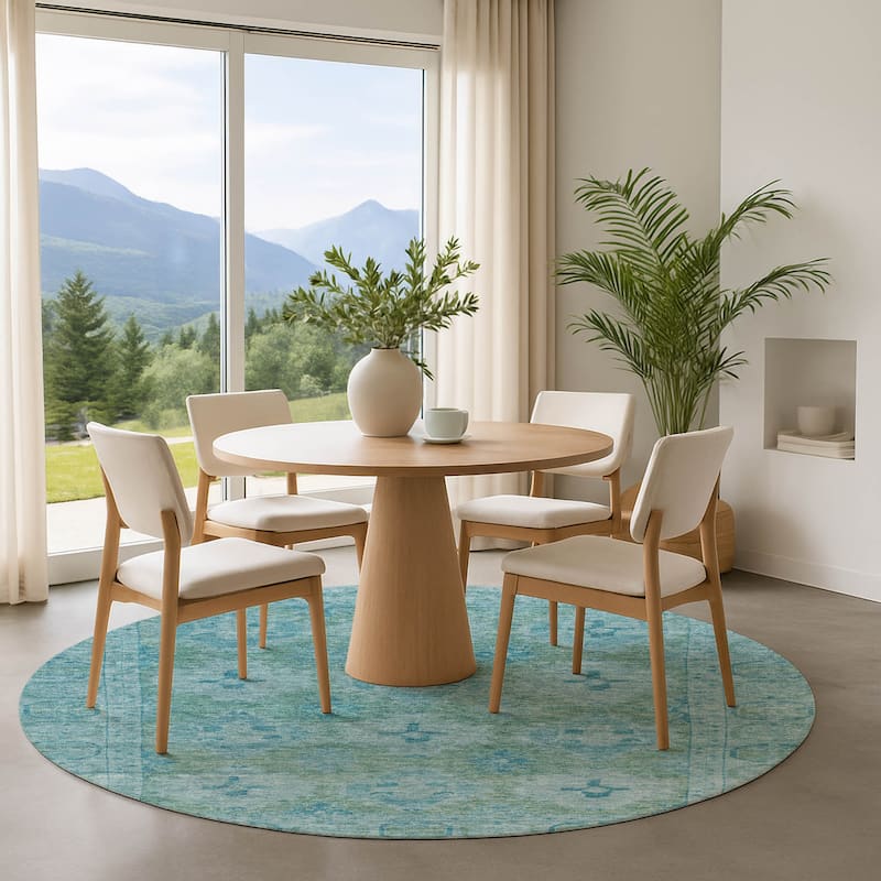 Premium Washable Super Soft Vintage Traditional Mayfield Rug - Teal - 8' x 8'