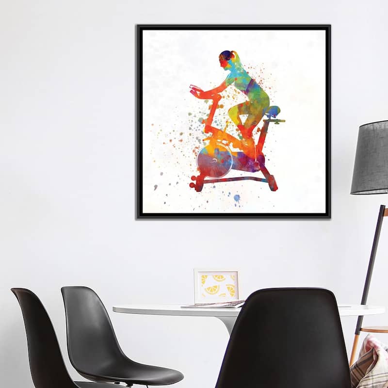 iCanvas "Woman Riding An Exercise Spin Bike In The Gym" by Paul Rommer Framed Canvas Print