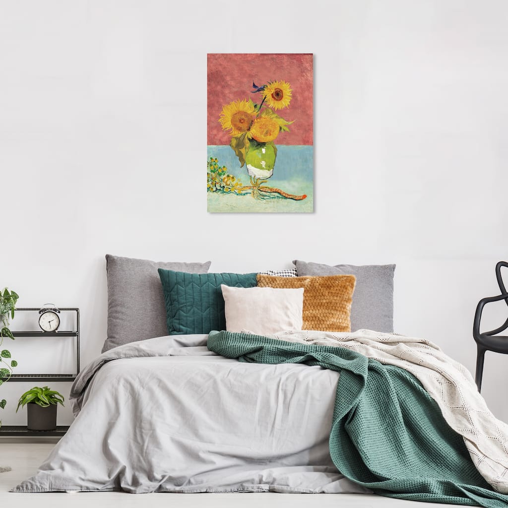 Wynwood Studio Canvas Floral and Botanical Vincent Sunflowers Bronze and Copper Rose Traditional Wall Art Canvas Print
