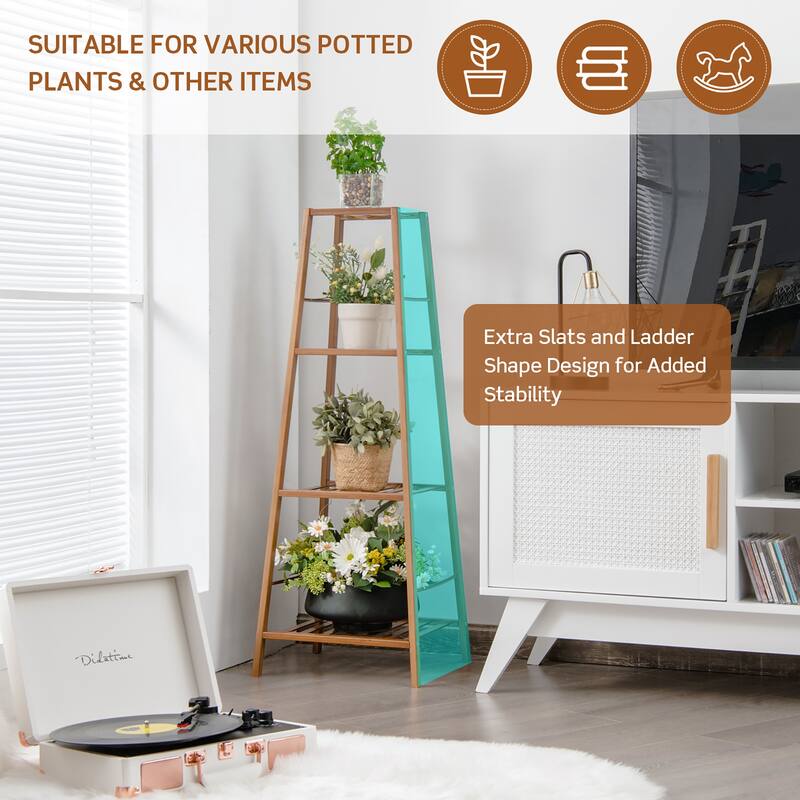 Costway Bamboo Tall Plant Stand Pot Holder Display Shelving Unit - 14.5'' x 13.5'' x 39''