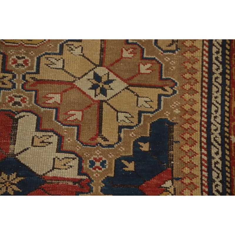 Hand Knotted Oriental 100% Wool Carpet Traditional Geometric Brown Heriz Runner Rug - 8' 6'' X 3' 7''