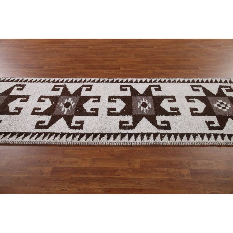 Natural Dye Tribal Beige Anatolian Runner Rug Hand-knotted Wool Carpet - 3'5"x 11'8"