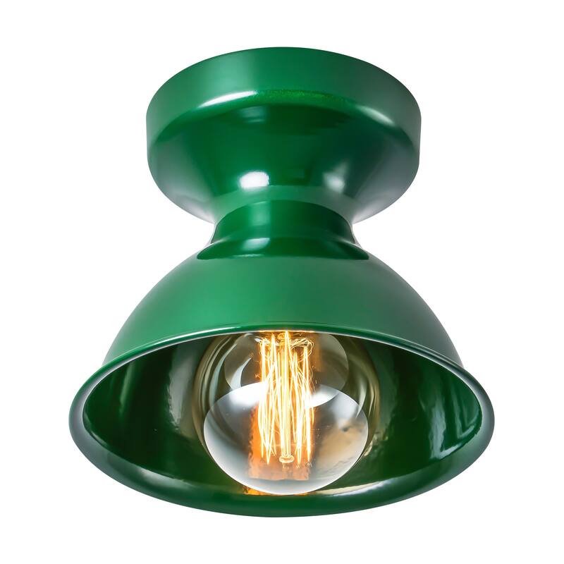 1-Light 8.4 in. Polished Modern Industrial Bowl Dome Small Semi-Flush Mount Light - 8.4 in. W x 7 in. H
