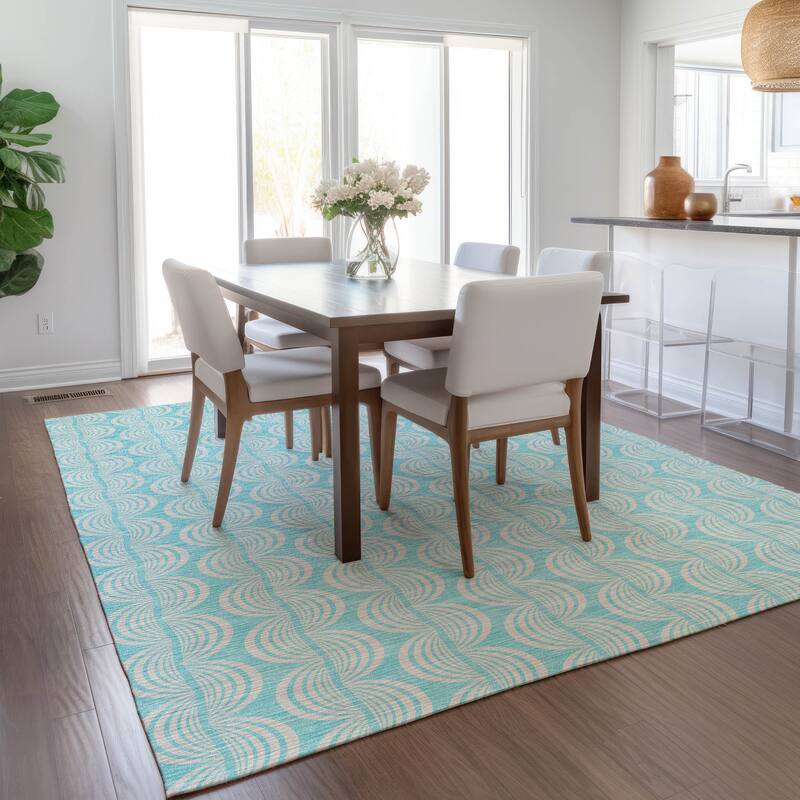 Machine Washable Indoor/ Outdoor Wavy Modern Chantille Rug