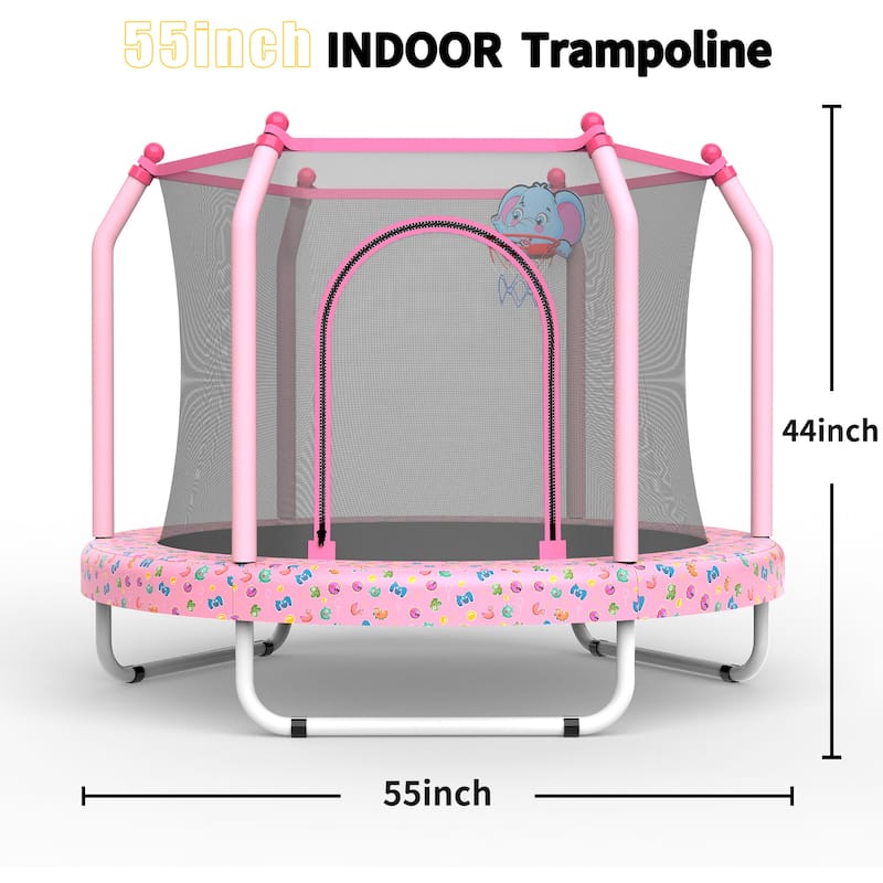 55-inch Trampoline for Kids Indoor & Outdoor Small Toddler Trampoline with Basketball Hoop