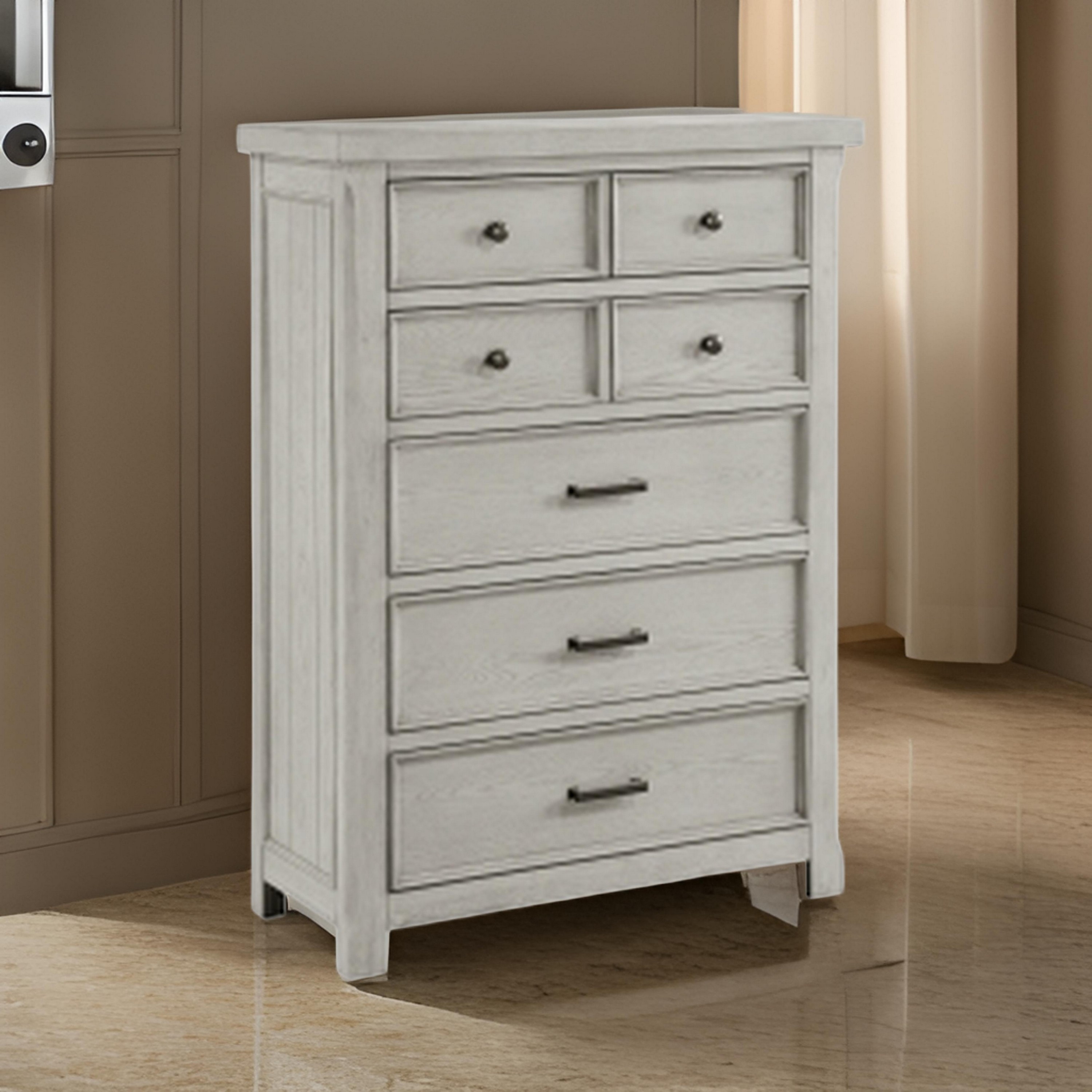 Myna 57 Inch Tall Dresser Chest with 7 Drawers, Rustic White Oak Veneer