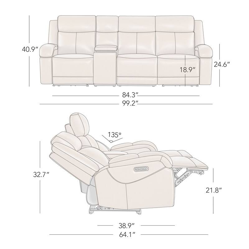 Spruce & Spring Hadlee Genuine leather Reclining Sofa with Multi-Function Console.
