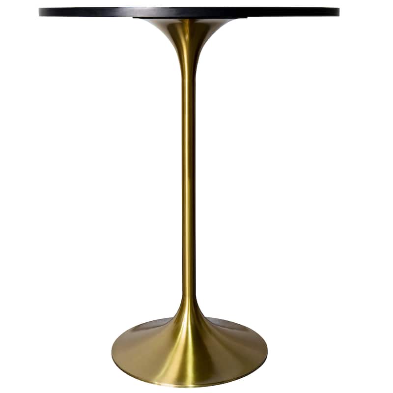 LeisureMod Verve 27" Bar Dining Table with Sintered Stone Round Top in Gold Steel, Gold Marbleized