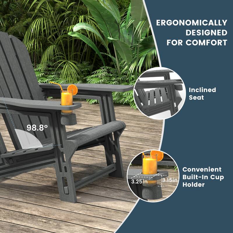 Polytrends Coastline Outdoor Poly Adirondack Chair with Ottoman