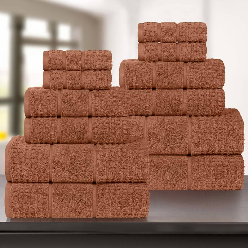 Superior Napa Zero Twist Cotton Waffle 12 Piece Bathroom Towel Set - Rust