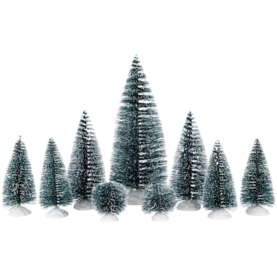 Bottle Brush Pine Christmas Village Trees - Set of 9