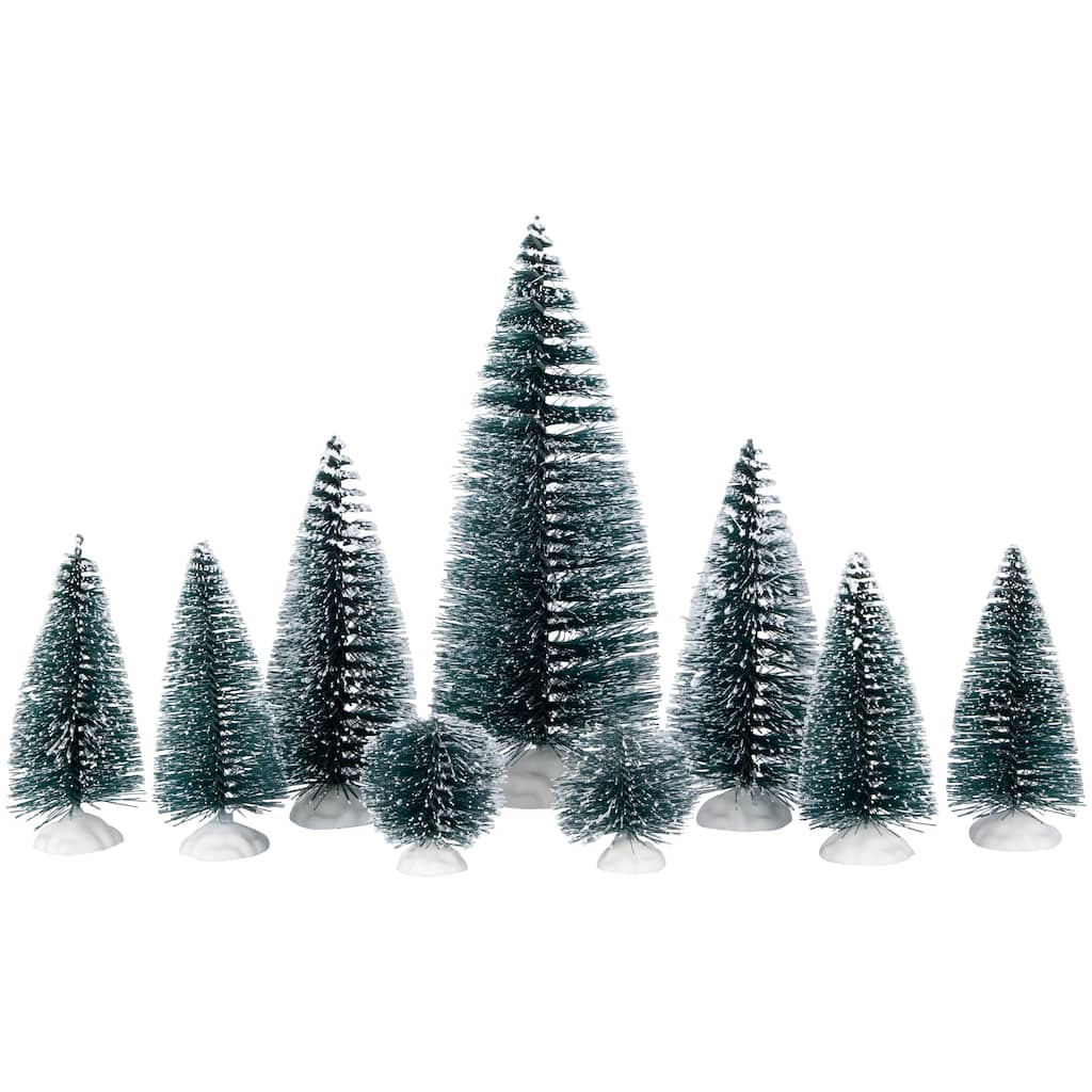 Bottle Brush Pine Christmas Village Trees - Set of 9