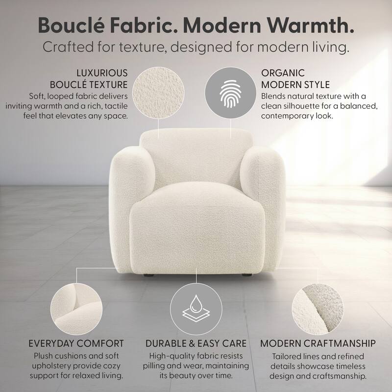 Sierra Ivory Boucle Accent Chair, Loveseat, Sofa, or Living Room Set