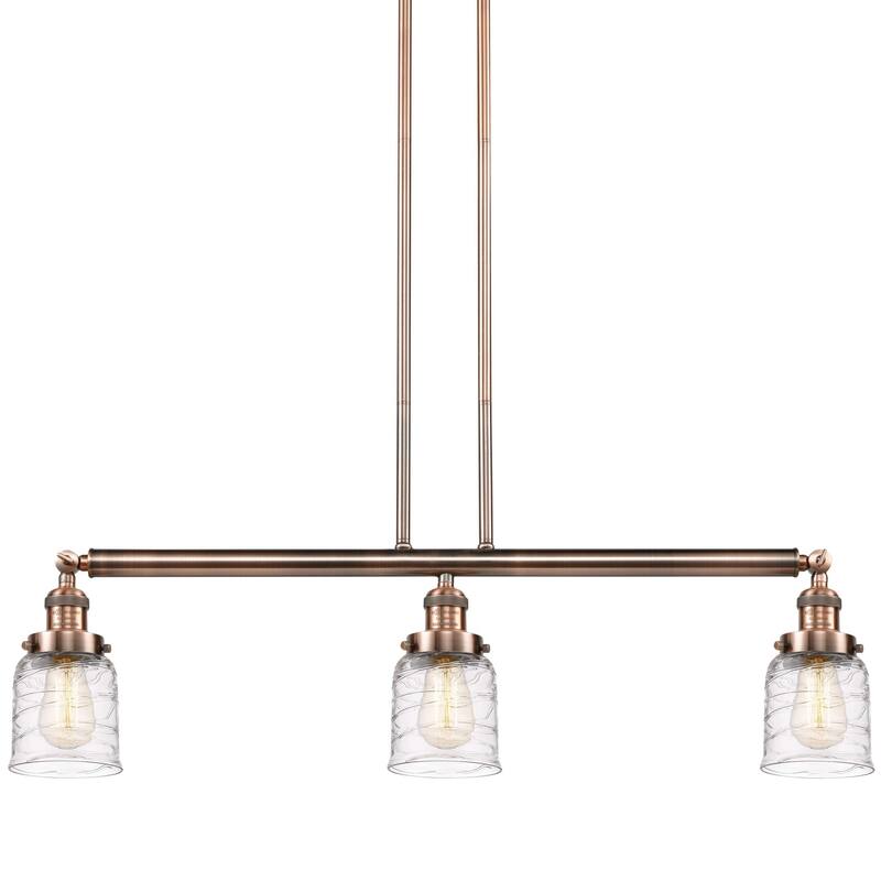 Innovations Lighting 213-10-38 Bell Linear Bell 3 Light 38" Wide - Antique Copper / Deco Swirl
