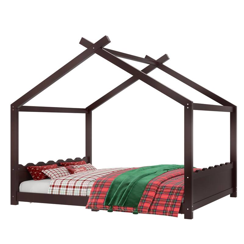 Wood House Bed Floor Bed with Support Slats Montessori Bed