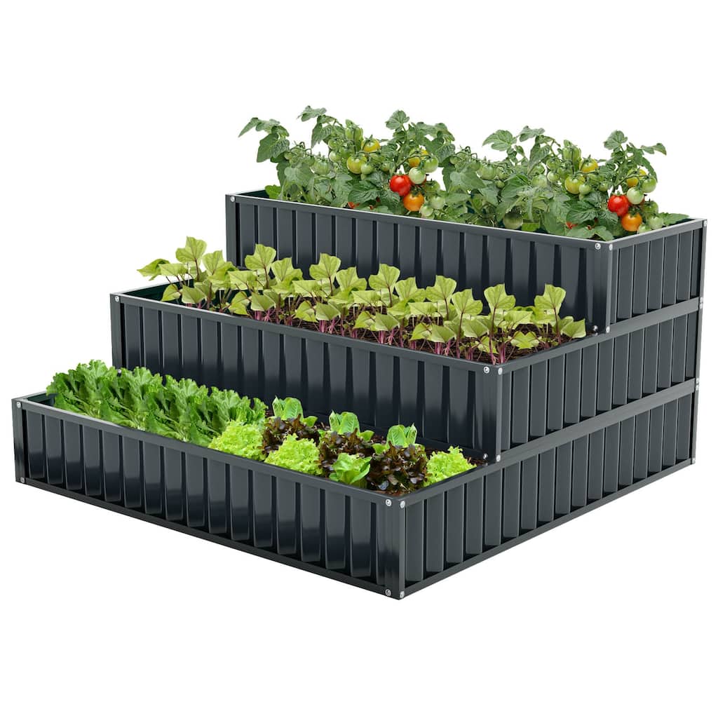 Costway 1/2 PCS 3-Tier Raised Garden Bed,47" x 47" x 24" Metal Outdoor