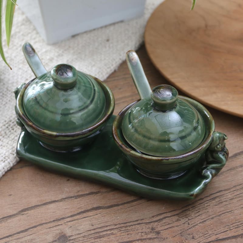 Novica Handmade Sacred Frog Ceramic Condiment Set (5 Pcs)